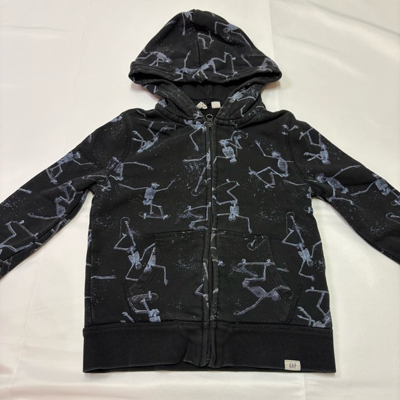 2/$20 Gap Kids Boys XS 4-5 Black Blue Skeleton Skateboarding Full Zip Sweatshirt - Picture 2 of 6